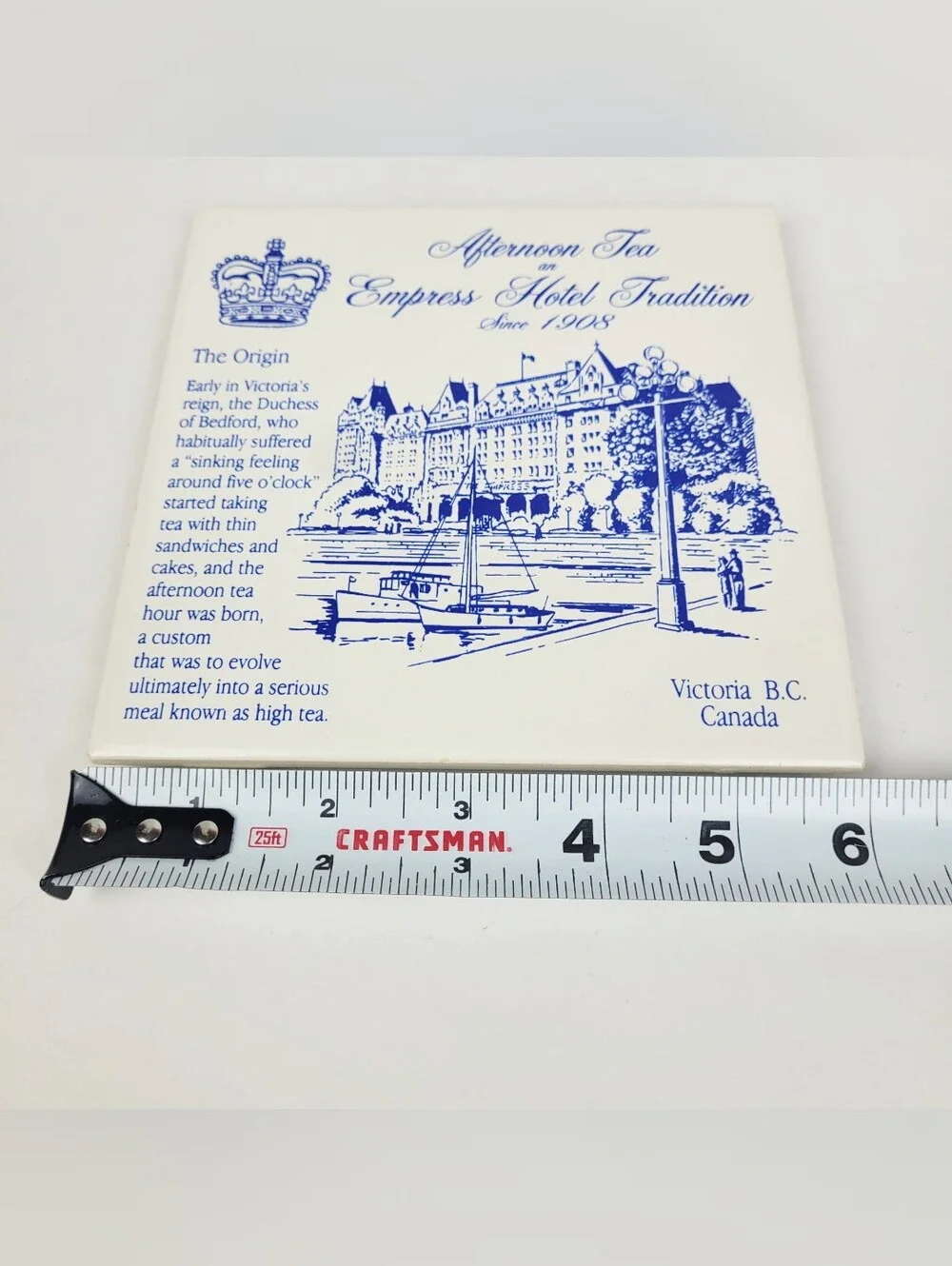 Empress Hotel Afternoon Tea Since 1908~Blue White Ceramic Tile 6×6~Victoria B.C.